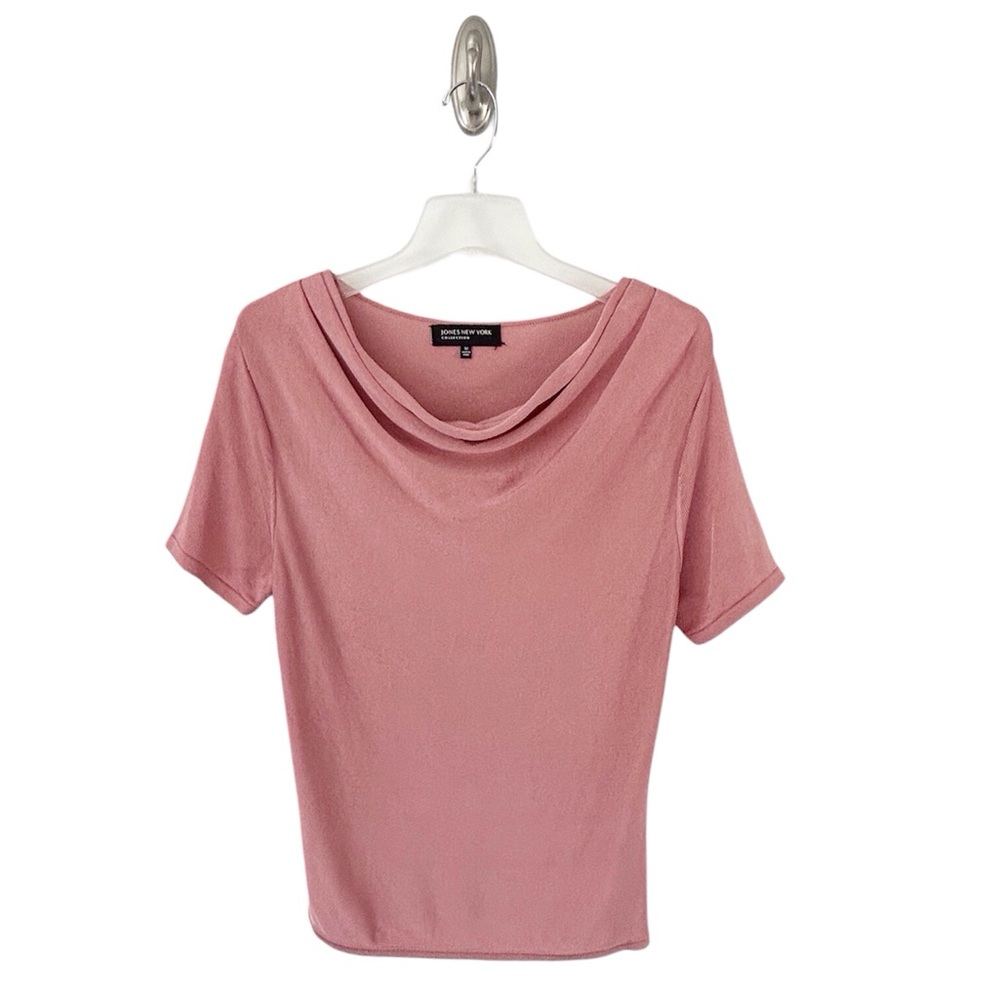 Jones New York Women’s Pink Stretchy Short Sleeve Cowl Drape Neck Top Size M